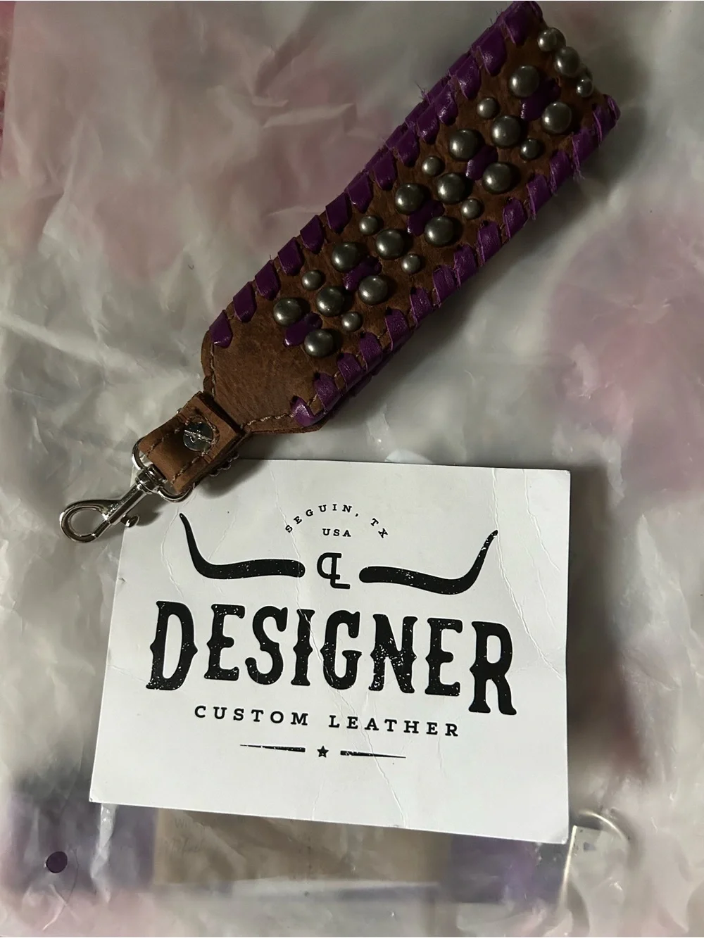 DCL Saddle Leather Purple-Trim  Wristlet Strap